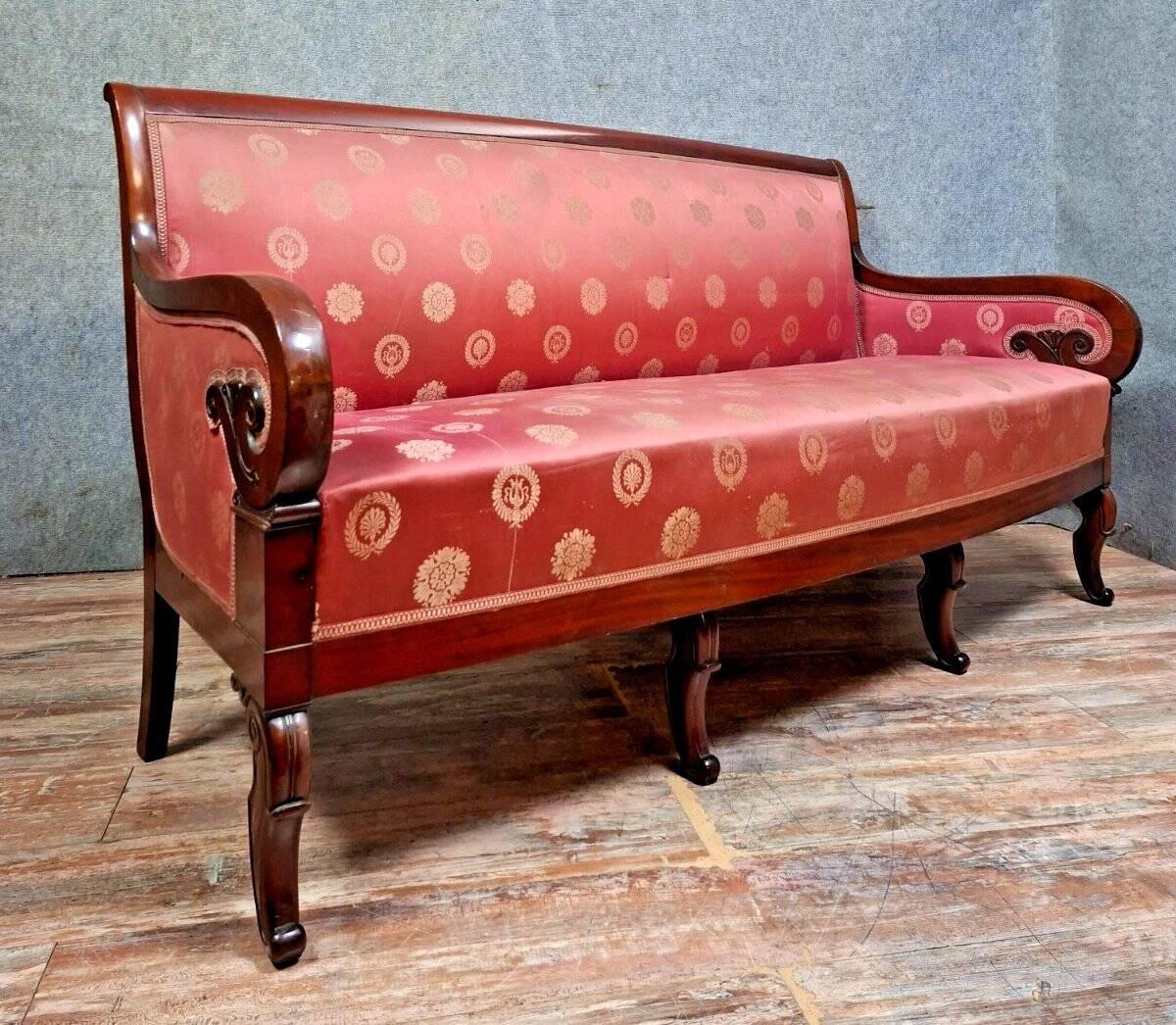 Canapé / Banquette d'époque Restauration / Empire en acajou.