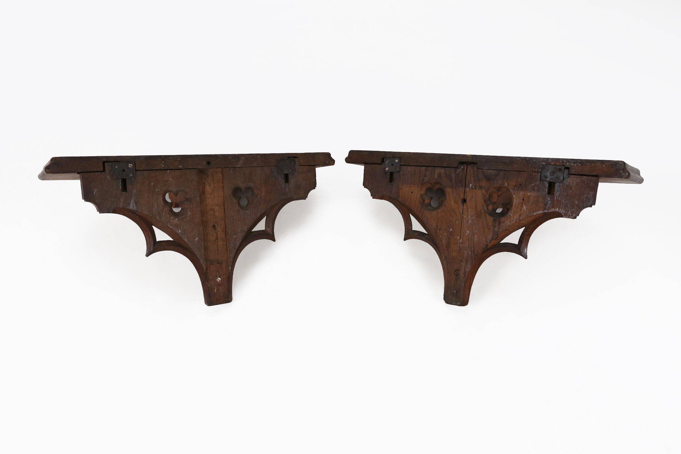 Pair of 2 Antique carved oak Church Wall Consoles, France ca. 1850