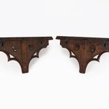 Pair of 2 Antique carved oak Church Wall Consoles, France ca. 1850
