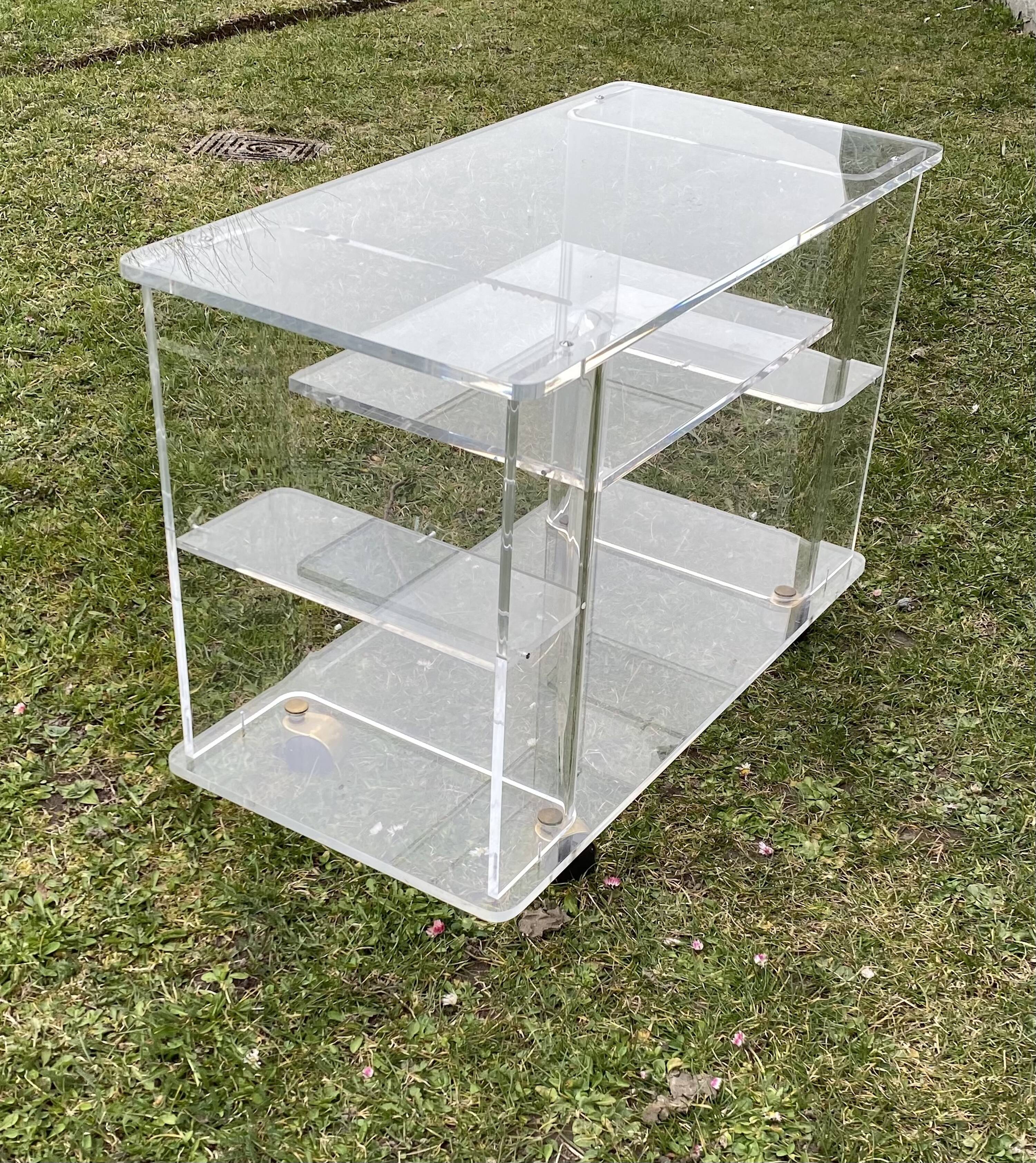 Vintage 1970s Plexiglas rolling serving table