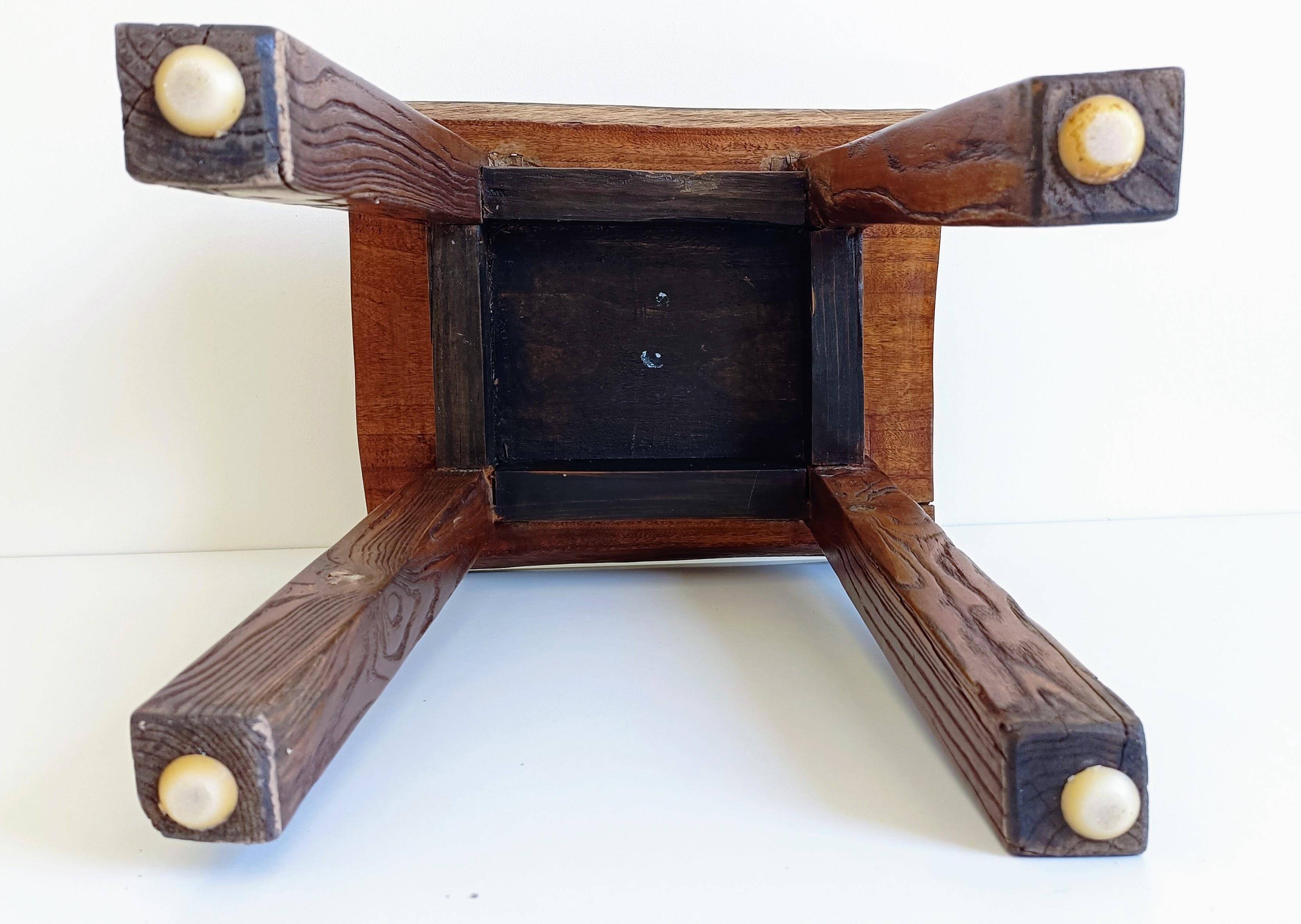 Spanish Baroque Oak Side Table or Stool, Wabi-Sabi Style, 18th C.