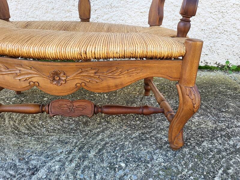 Provencal double armchair with woven rush in walnut