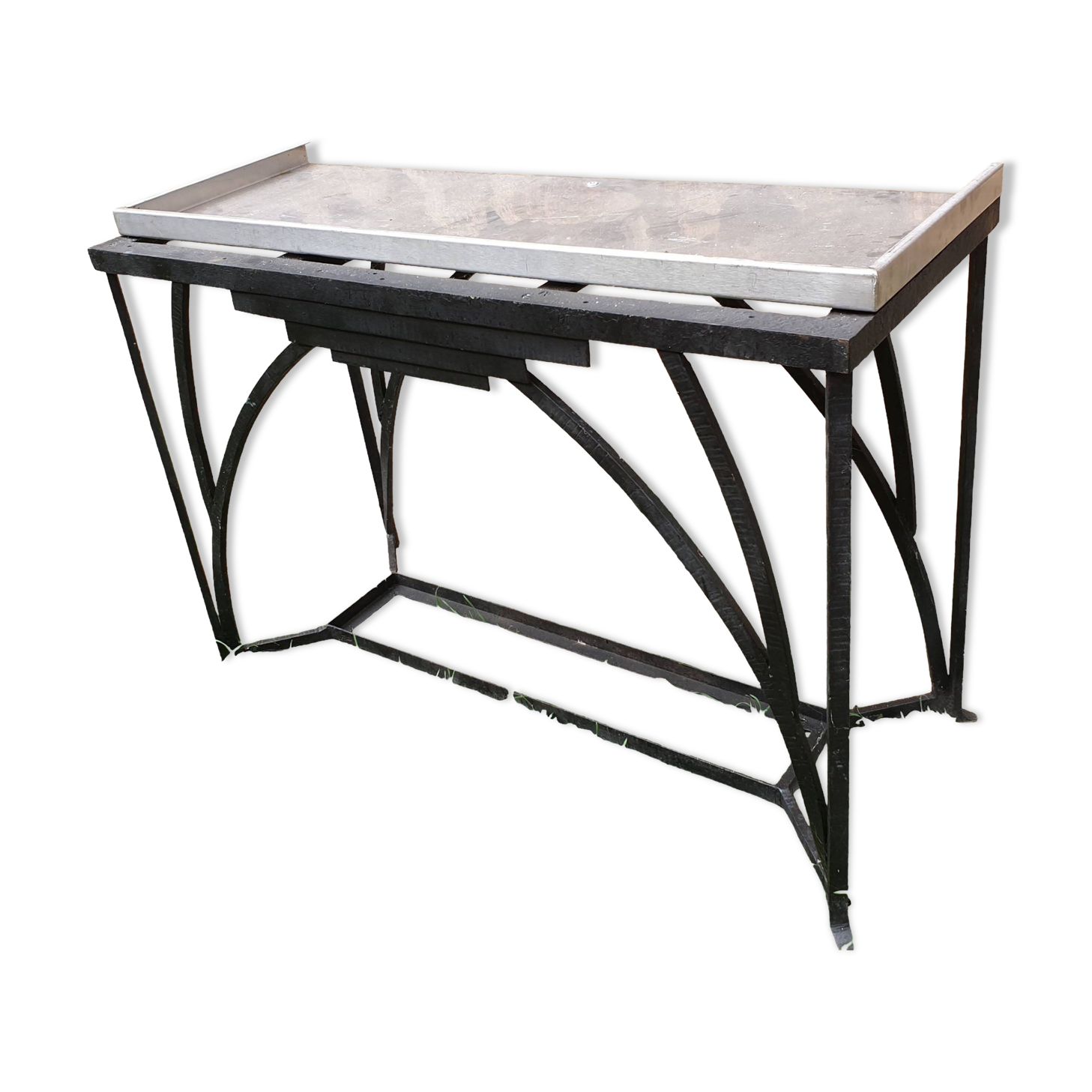 Art Deco console in wrought iron and steel (Art deco, wrought iron and steel console)