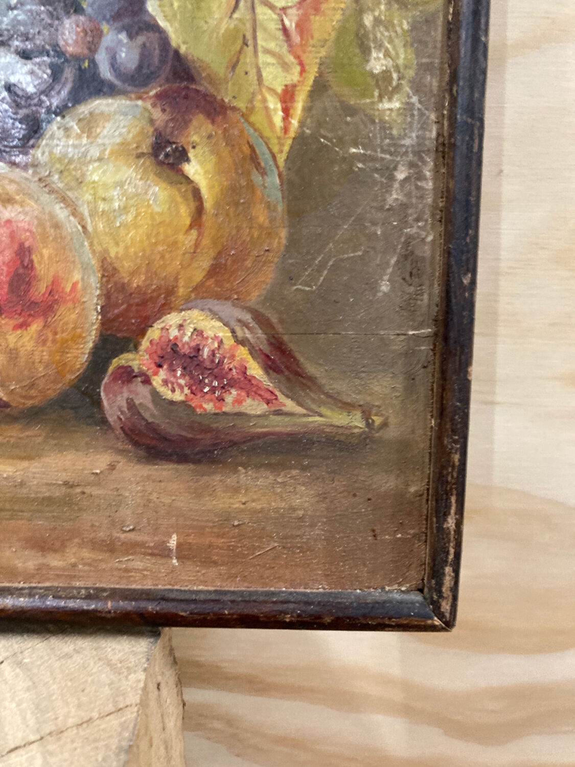 Still life on wood painted in oil 19th