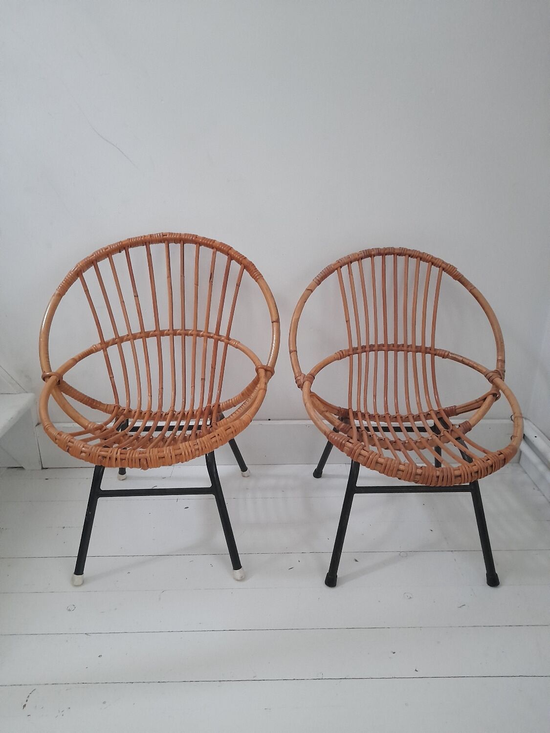 Set of 2 rattan children's chairs, 1960s