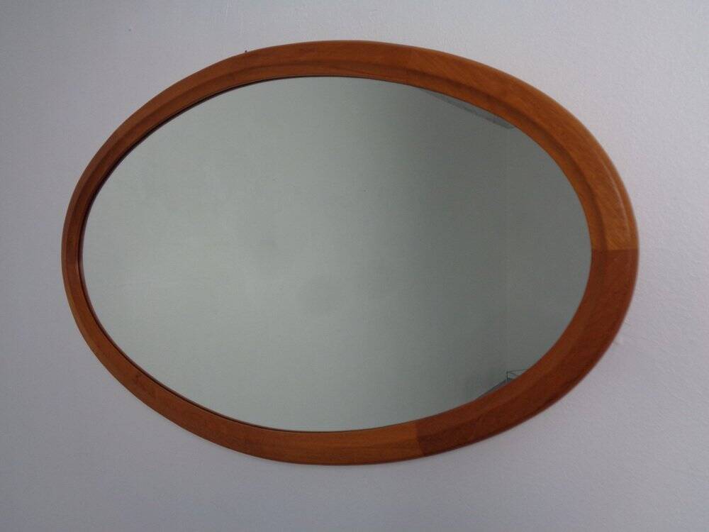 Large Danish Oval 501 Mirror in Teak by Aksel Kjersgaard, 1960s