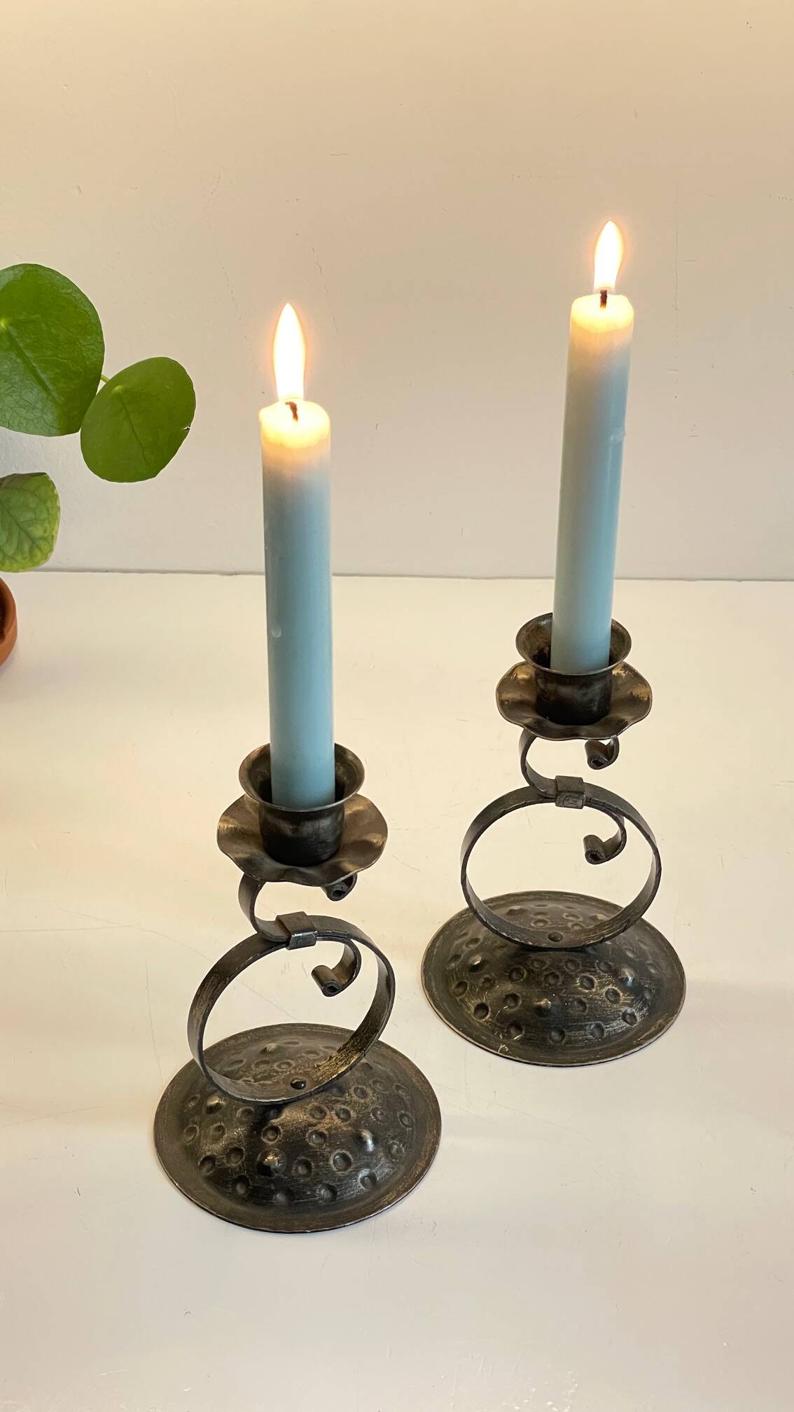 Vintage Black Patina Metal Candlesticks