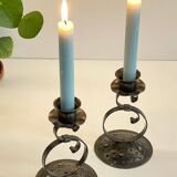 Vintage Black Patina Metal Candlesticks