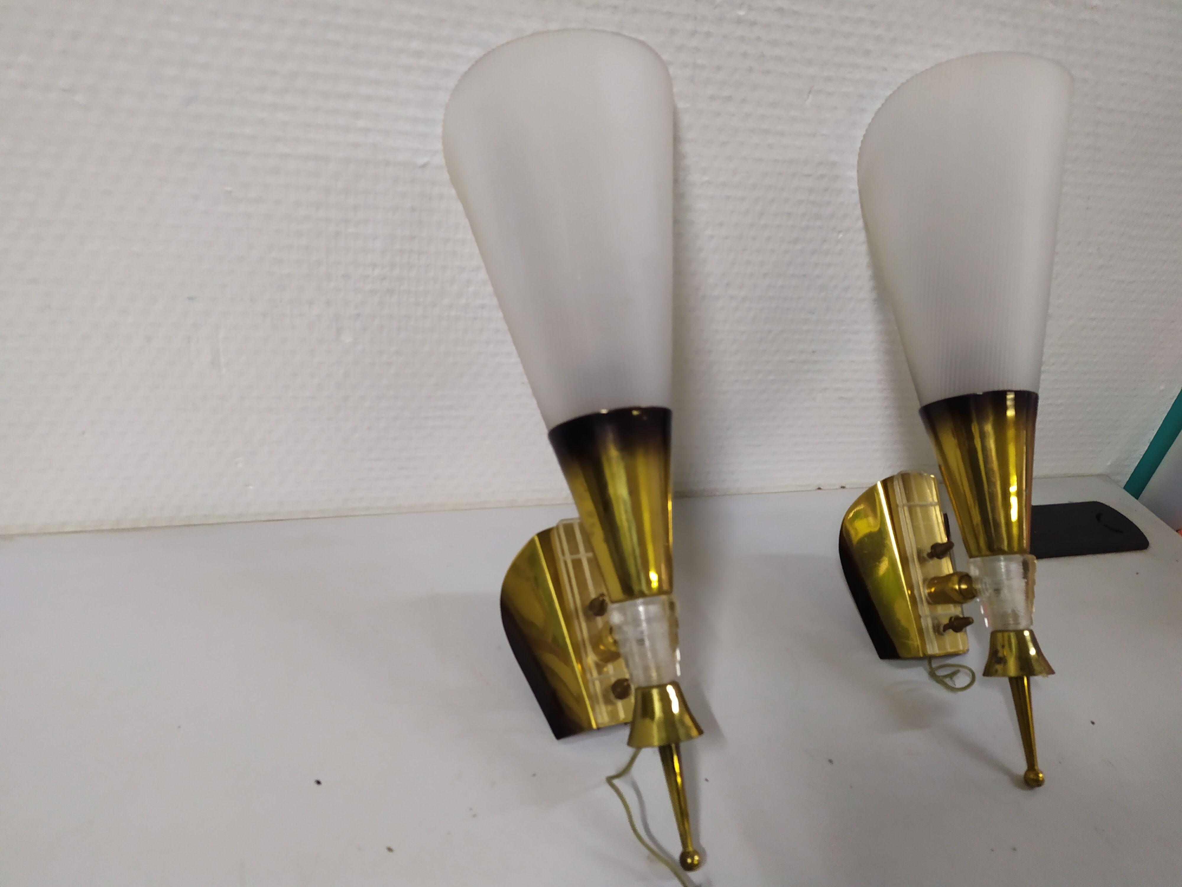 Pair of wall sconces plexiglass rockabilly gilded