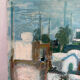 Village by the water, oil on panel signed Morabia.