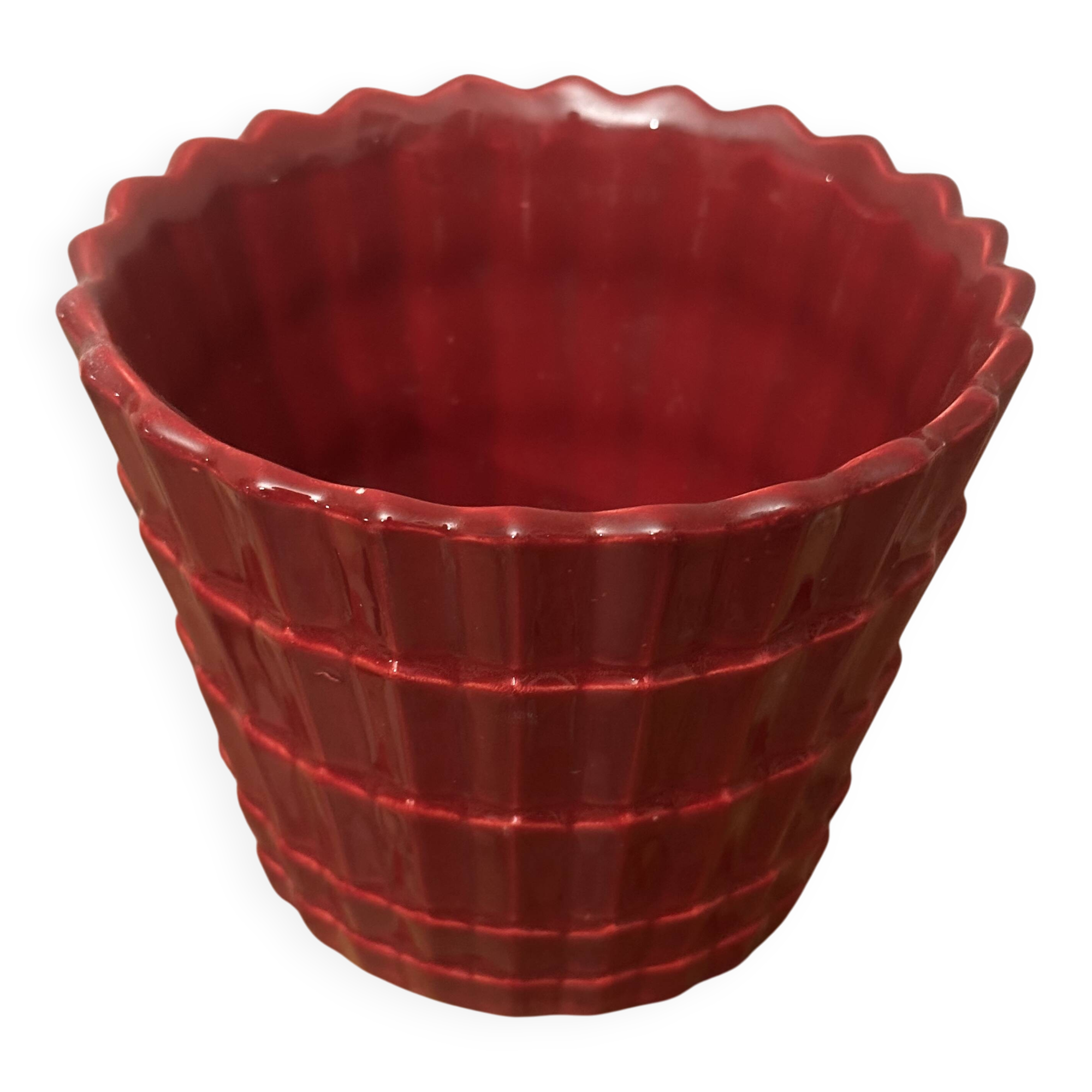 1950s Pleated Ceramic Cache Pot Bordeaux St-Clement H11/D14