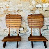 Pair of vintage folding chairs with slats, 1950-1960