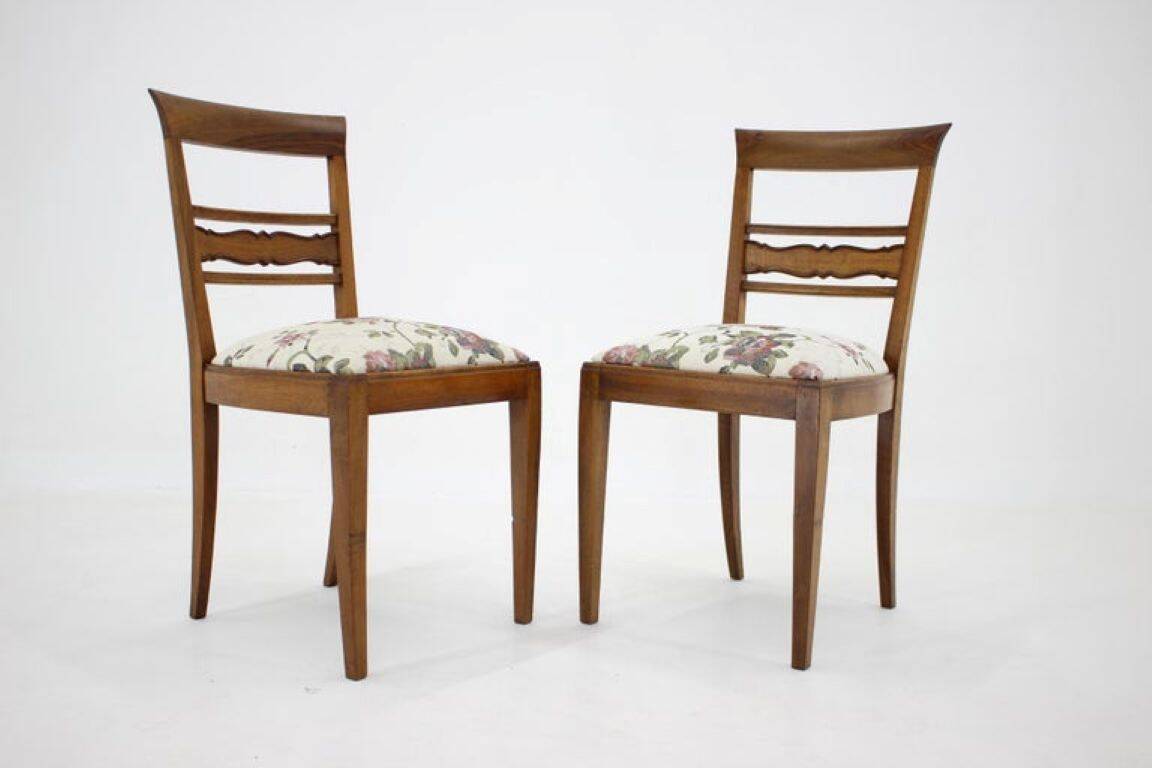 Pair of 1950s Czechoslovakian Refurbished Walnut Side Chairs in Floral Fabr