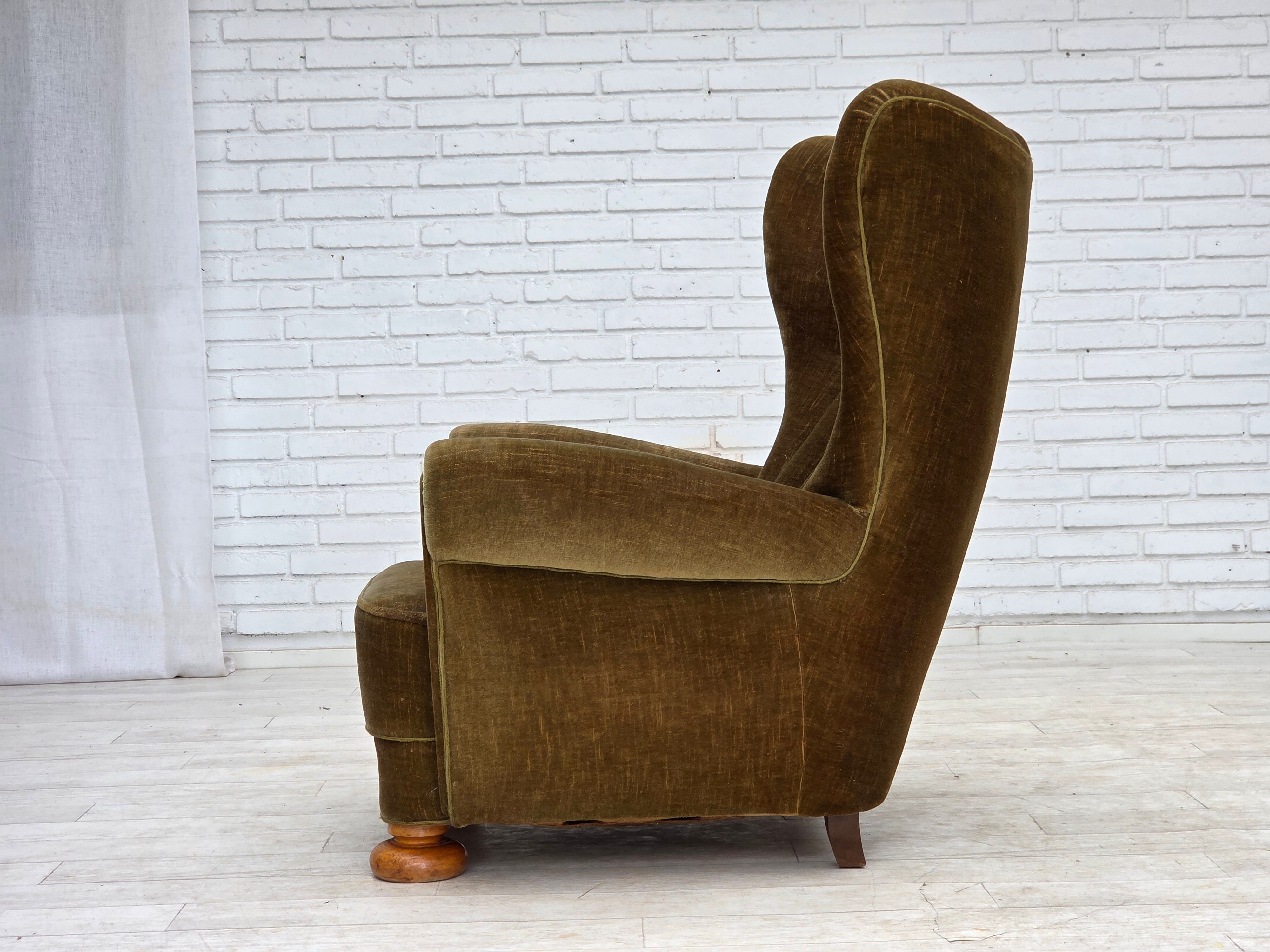 1960s, Danish highback relax armchair, green furniture velour.