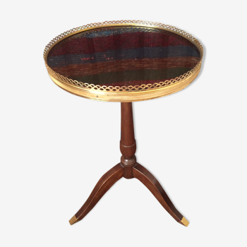 Cherry and brass pedestal side table