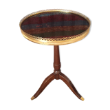 Cherry and brass pedestal side table
