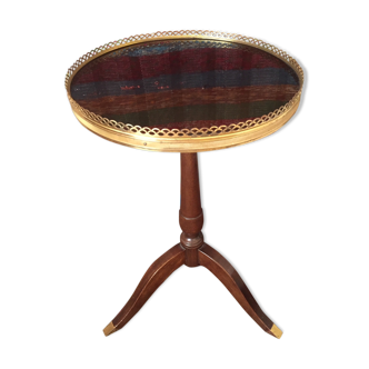 Cherry and brass pedestal side table
