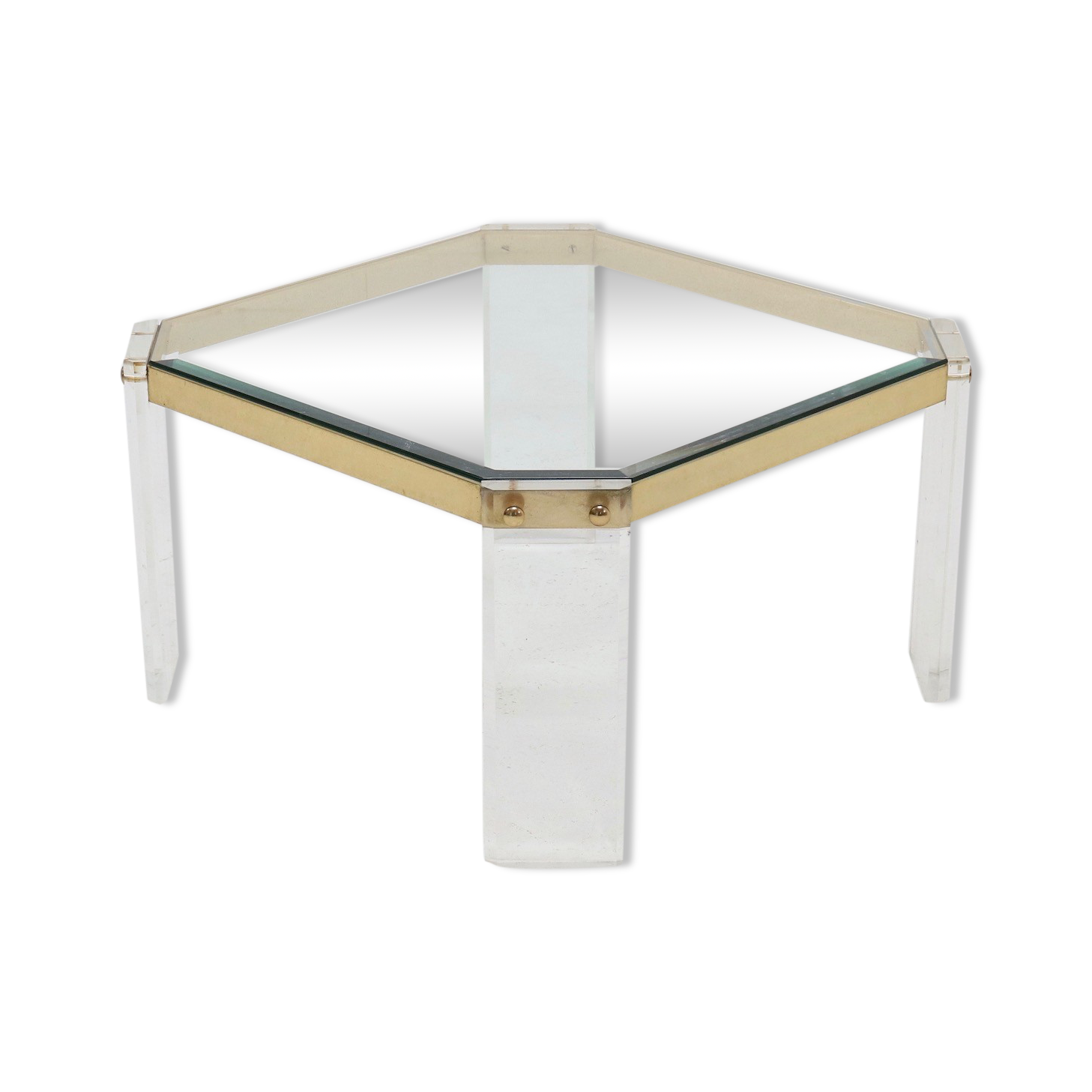 French acrylic and gold plated glass coffee table 1970s