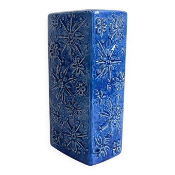 Vase sculptural en cobalt bleu avec décor Kosmos de Scheurich des années 1960, Allemagne de l'Ouest