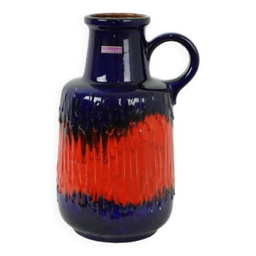 Poterie vintage d'Allemagne de l'Ouest Scheurich Fat Lava bleu orange 408-40