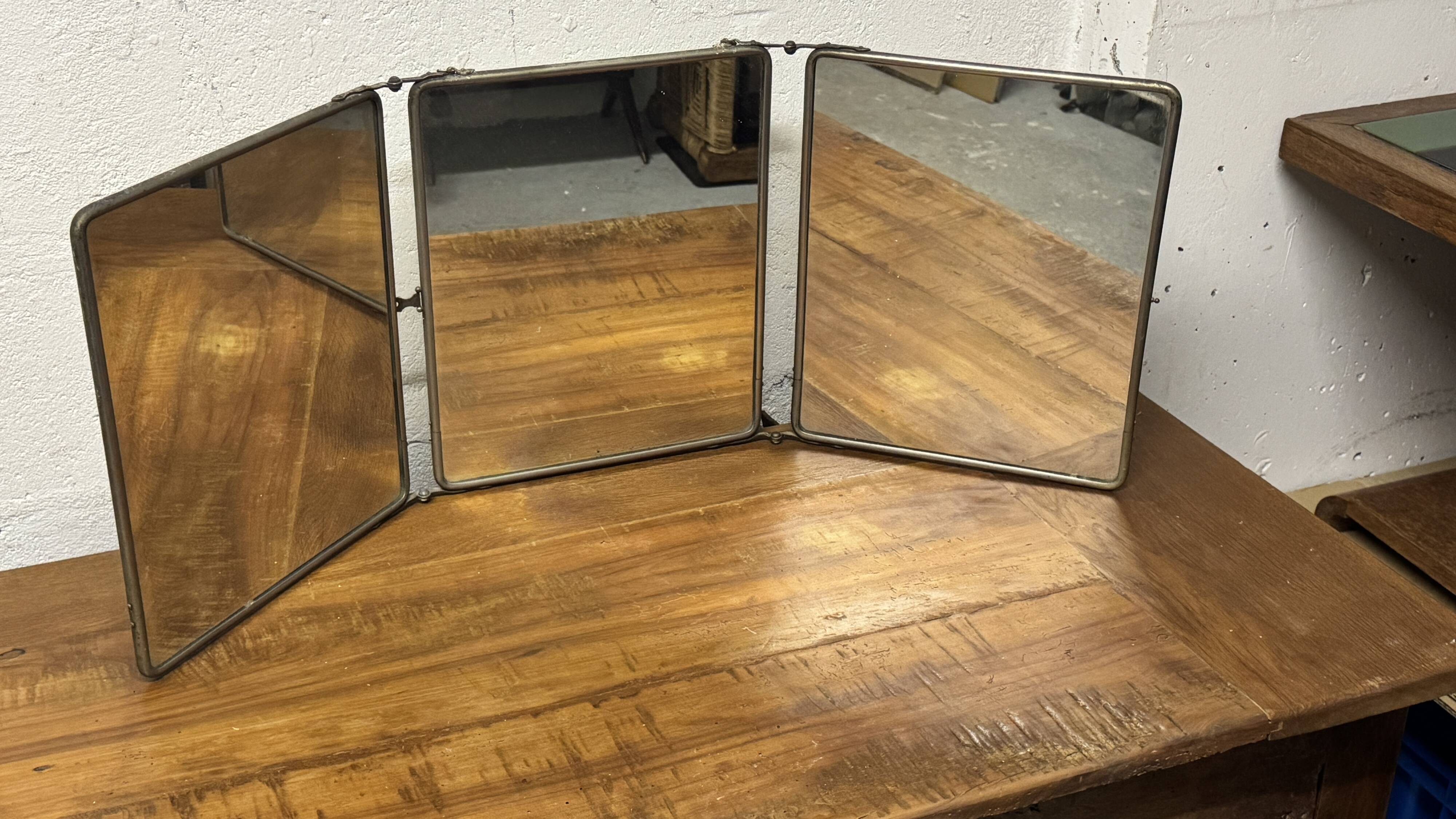 Large vintage barber's triptych mirror 1960