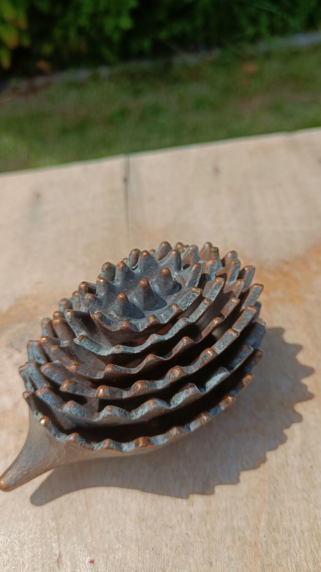 Vintage patinated metal hedgehog ashtrays – Greece