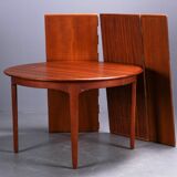 Dining table scandinavian design 1960s teak, with 3 extensions in the same wood