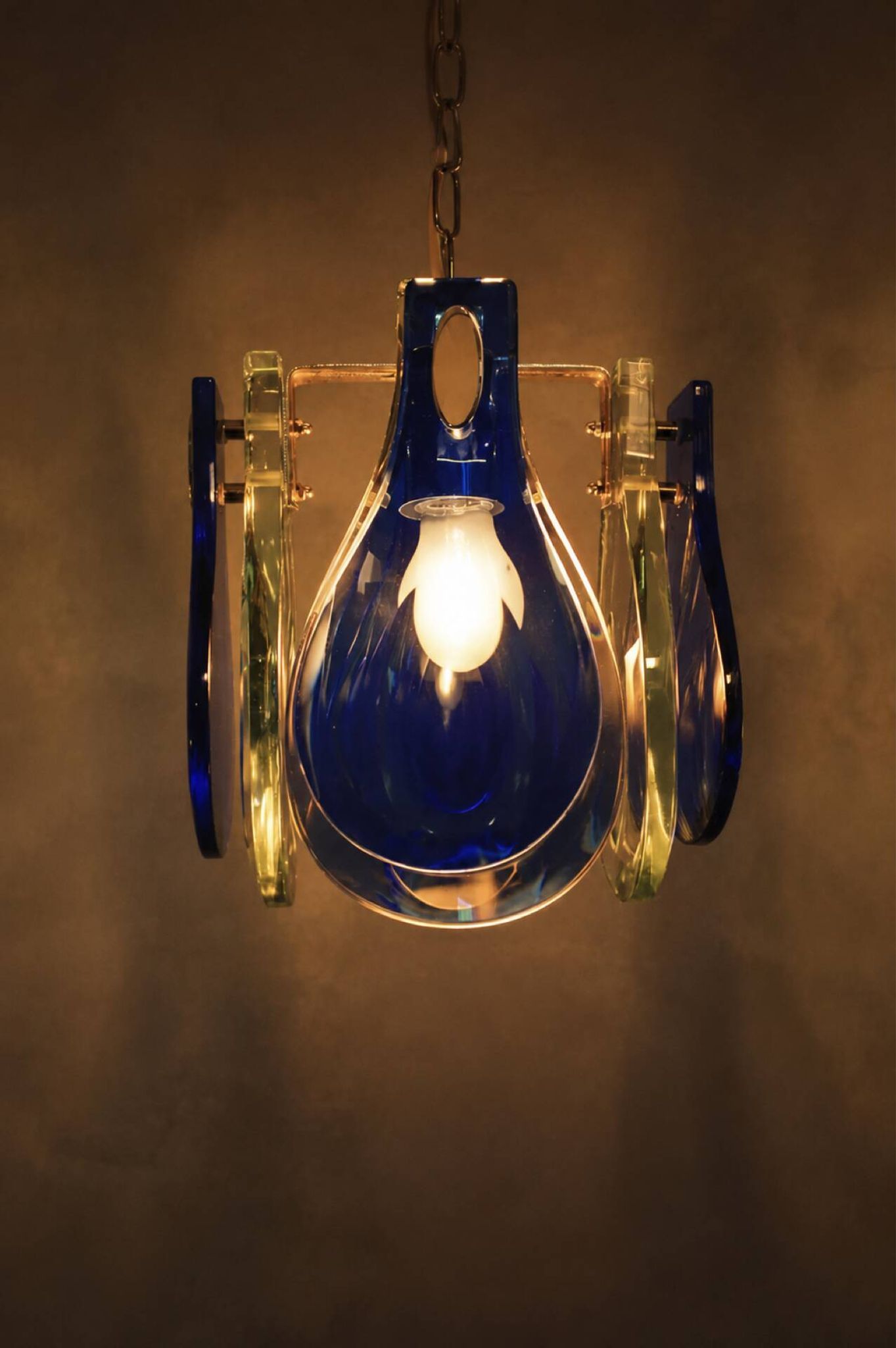Suspension VECA en verre de Murano bleu, Italie, années 1970