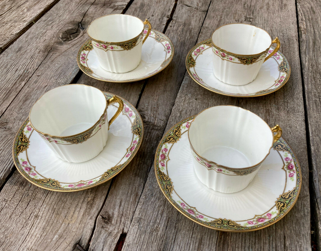 4 cups and under cups Limoges porcelain - Chabrol & Poirier 1925