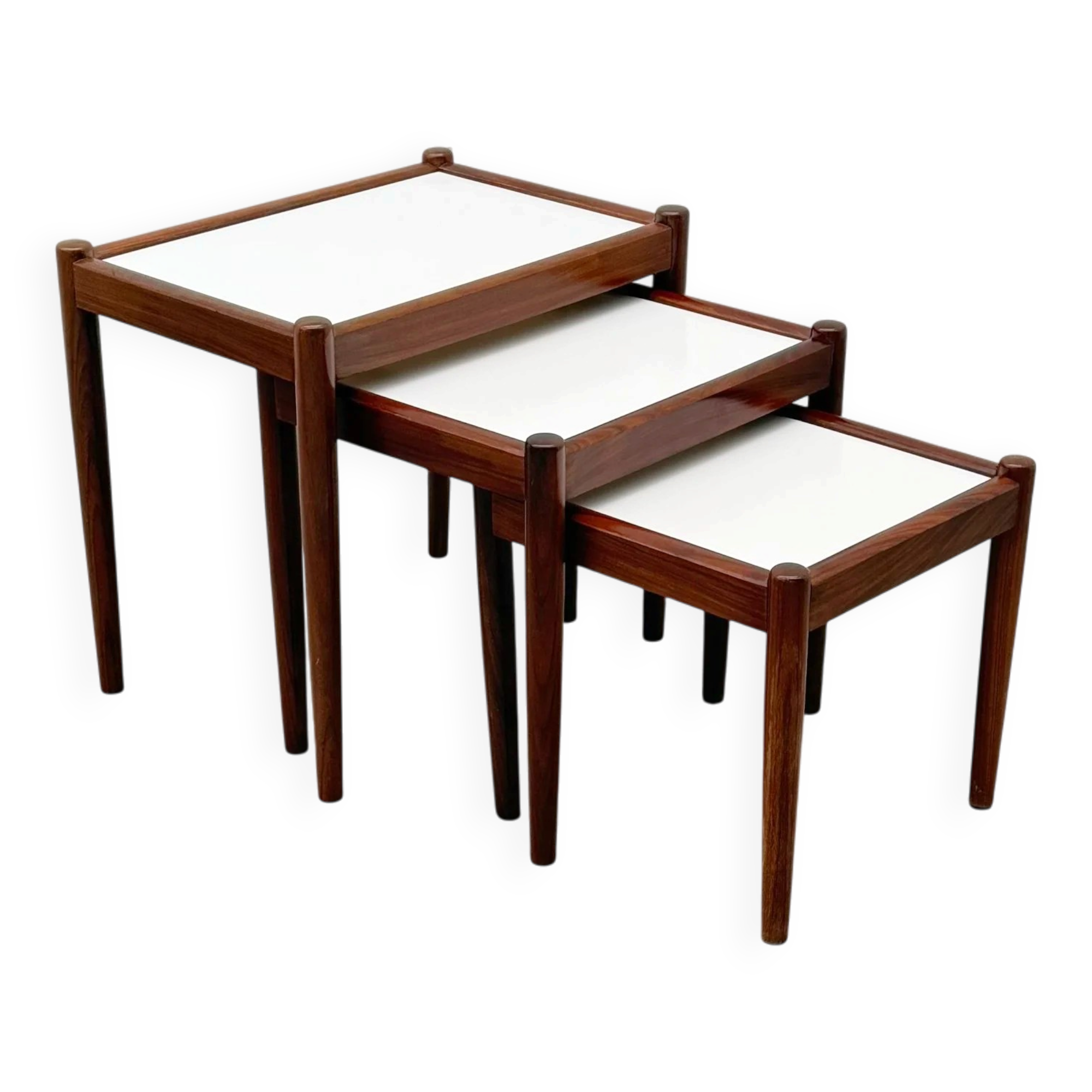 Scandinavian nesting tables in rosewood and formica, 1970.