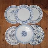 Ensemble assiettes dépareillé bleu