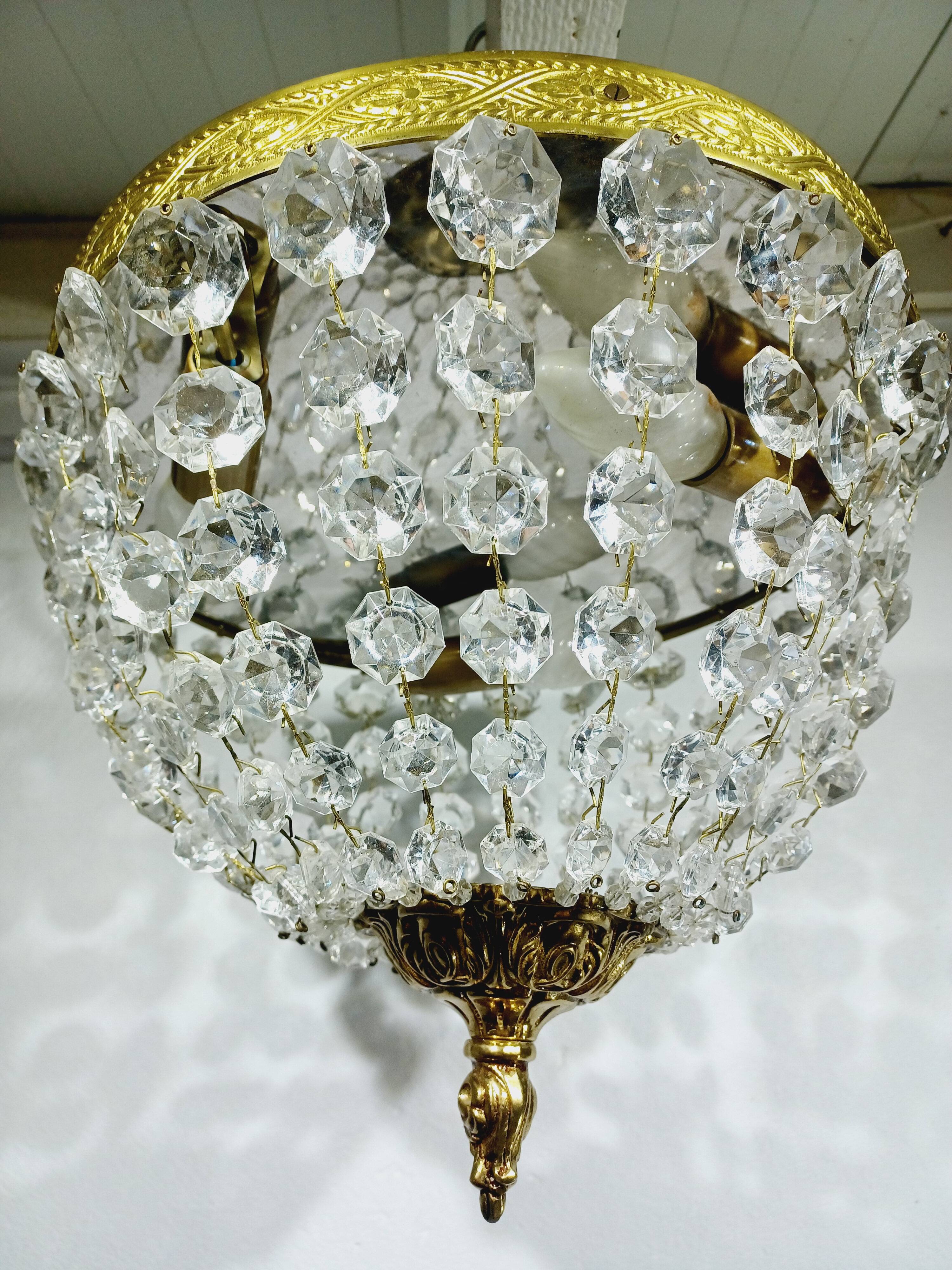 Plafonnier 3 lumières bronze et cristal