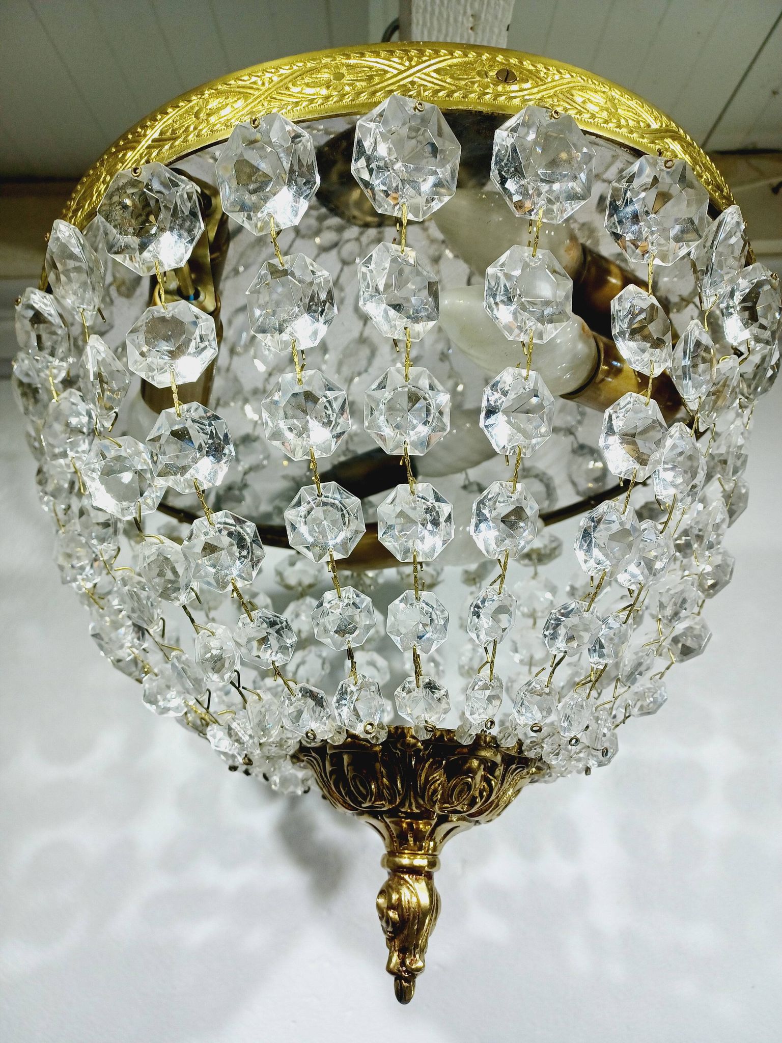 Plafonnier 3 lumières bronze et cristal