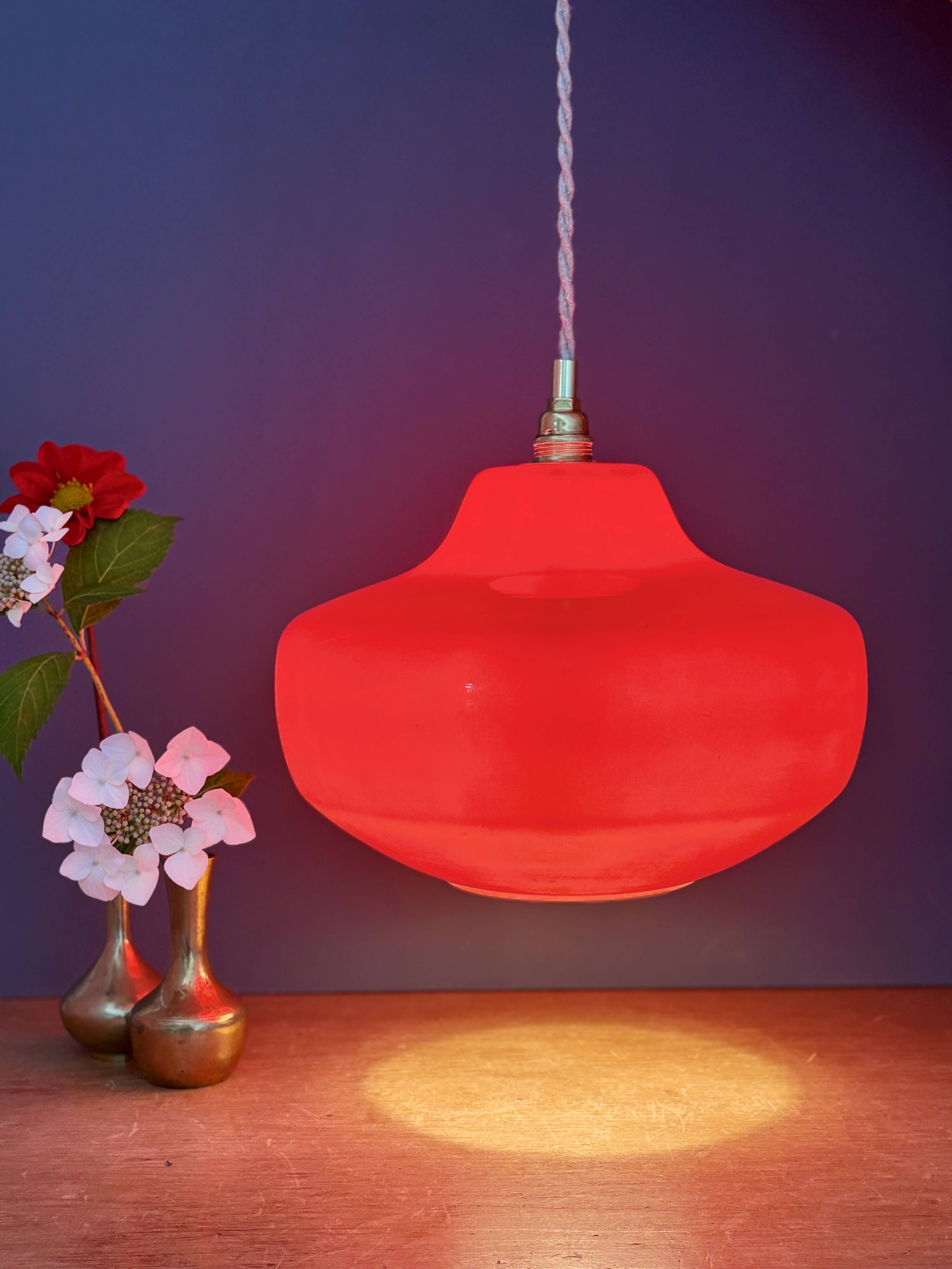 Vintage red opaline suspension globe