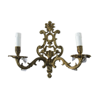 Applique pampilles bronze doré ancienne lampe flambeaux Louis XV coquille