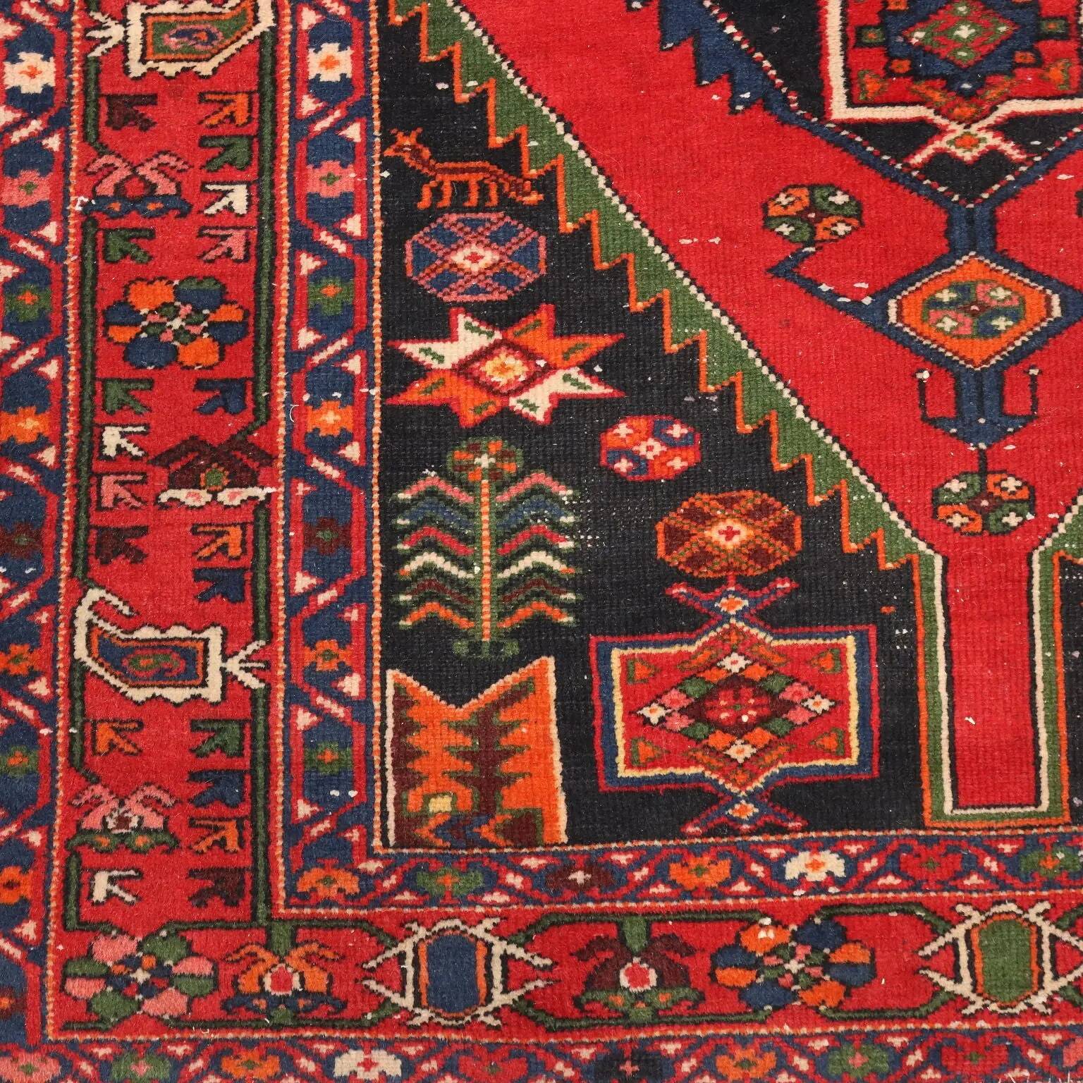 Ancient Asian rug made of cotton and wool, large knot.