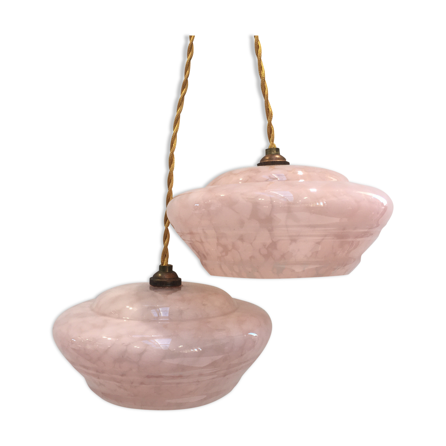 Pair of Art Deco suspensions in pink Clichy glass