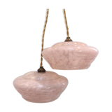 Pair of Art Deco suspensions in pink Clichy glass