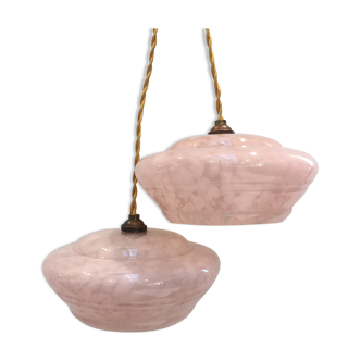 Pair of Art Deco suspensions in pink Clichy glass