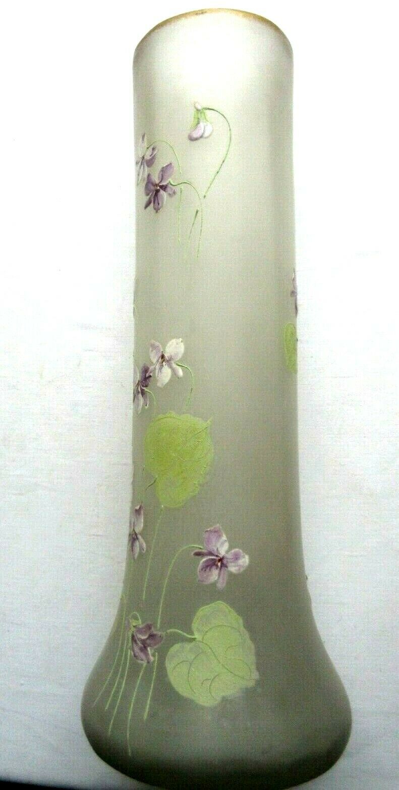 Large vase art nouveau opaque glass emaille legras: violet seedlings