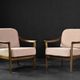 Pair of Mid-Century German Elegant Cherry Wood and Dusty Pink Fabric Armchairs