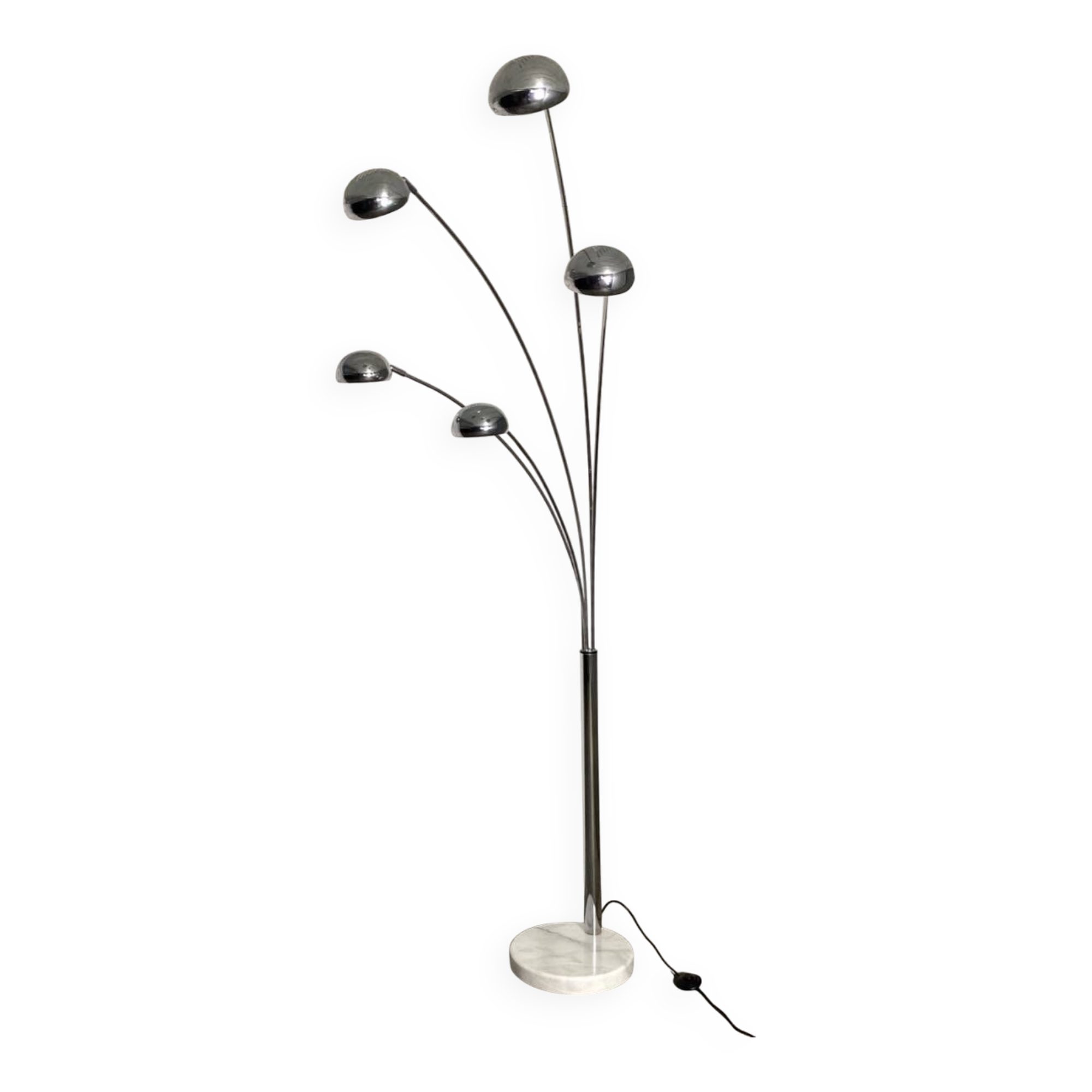 Space Age 5-arm floor lamp in chrome and marble, 1970-80