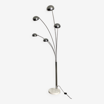 Space Age 5-arm floor lamp in chrome and marble, 1970-80