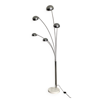 Space Age 5-arm floor lamp in chrome and marble, 1970-80