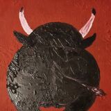 Canvas painting Bull from behind Signed by KMY