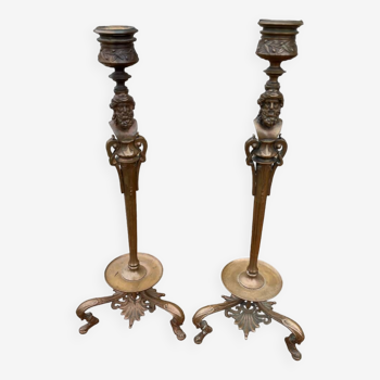 Paire de bougeoirs / chandeliers en bronze signé barbedienne