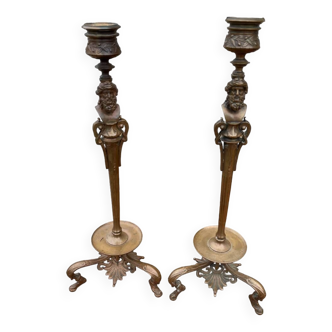 Pair of bronze candlesticks / candlesticks signed barbedienne