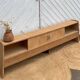 Vintage TV cabinet in raw wood with sliding doors