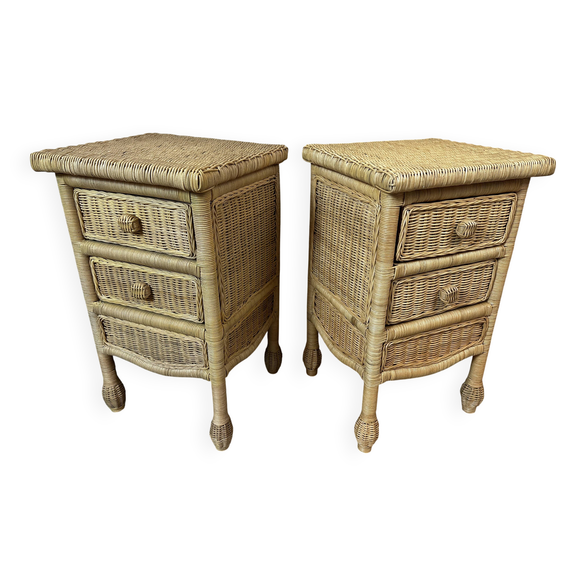 Pair of rattan bedside tables