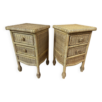 Pair of rattan bedside tables